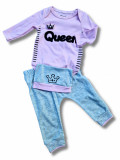Cumpara ieftin Set body, pantaloni si caciulita queen roz bebelusi bumbac 3-9 luni, Miniworld