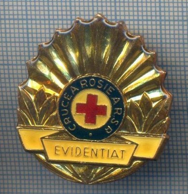 AX 859 INSIGNA - ,,EVIDENTIAT&amp;quot; -CRUCEA ROSIE A RSR -PENTRU COLECTIONARI foto