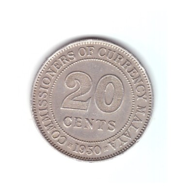 Moneda Malaezia 20 cents/centi 1950, stare buna, curata foto