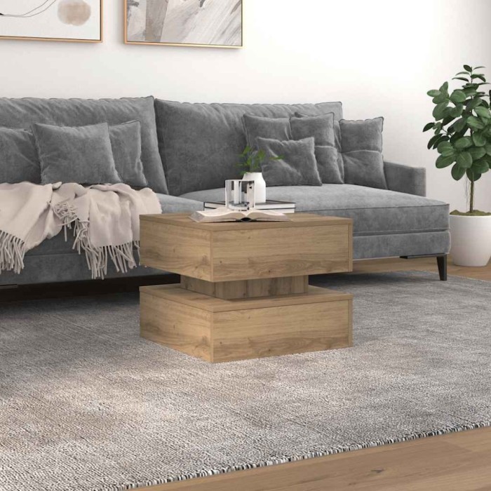 vidaXL Măsuță de cafea cu lumini LED, stejar artizanal, 50x50x40 cm