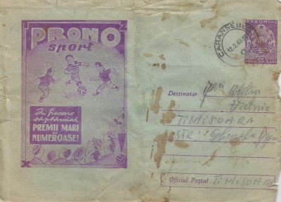 Romania, Pronosport, plic circulat intern, 1960 foto