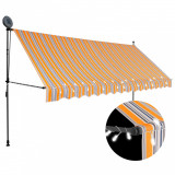 Copertină retractabilă manual cu LED, galben &amp; albastru, 400 cm, vidaXL