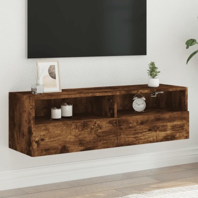 Gossi comoda tv de perete, stejar fumuriu, 100x30x30cm,lemn prelucrat foto