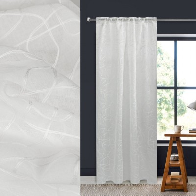Perdea Decorativă, Model Valuri, Poliester, Culoare Albă, Dimensiuni 140x260cm, Fixare cu Bandă Transparentă foto