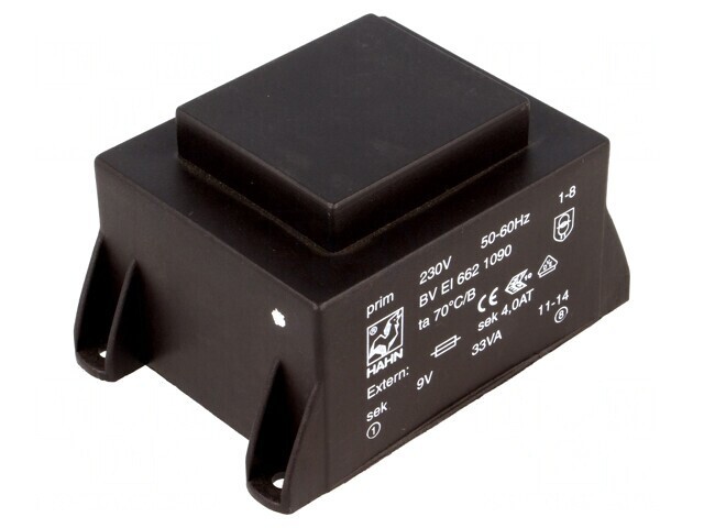 Transformator &icirc;ncapsulat 33VA 230VAC 9V 3.67A PCB BVEI