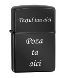 Bricheta Zippo Neagra Personalizata cu Poza si Text - Cadou Unic Barbati/Femei, Durabila, Eleganta