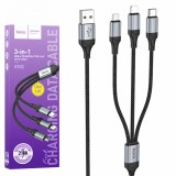 Cumpara ieftin Cablu Date si Incarcare Hoco 3 in 1, USB-A la Lightning / MicroUSB / USB-C, 2.4A, Braided, Anti-Bending, 1m,