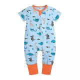 Cumpara ieftin Salopeta pijama Edman bebe/copii cu fermoar reversibil Dino, bumbac, 6-12 luni, Albastru