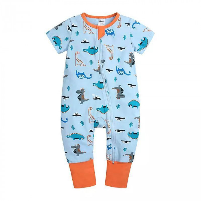 Salopeta pijama Edman bebe/copii cu fermoar reversibil Dino, bumbac, 12-18 luni, Albastru