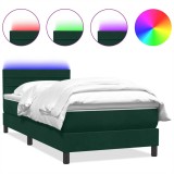 Cumpara ieftin Pat cu arcuri cu saltea si LED, verde inchis, 80x220 cm, catifea