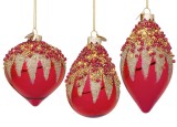 Cumpara ieftin Set 12 globuri brad Craciun sticla rosie sclipici auriu Firework 7,1x7,1x10,5h 8x8x9,1h 6,8x6,8x13h