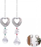 Set de 2 pandative cu cristale pentru fereastra Hollylife, sticla/metal, multicolor, inima, 38 cm