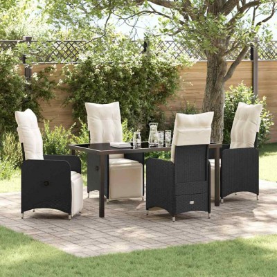 vidaXL Set de masă pentru grădină cu pernă 5 pcs Negru Rattan poli 3379663 foto