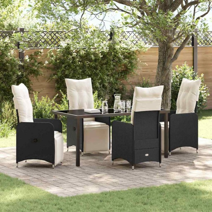 vidaXL Set de masă pentru grădină cu pernă 5 pcs Negru Rattan poli 3379663