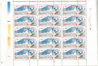 145-ROMANIA 1999-Lp 1483a-50 ani de la infintarea Consiliului Europei-coala foto