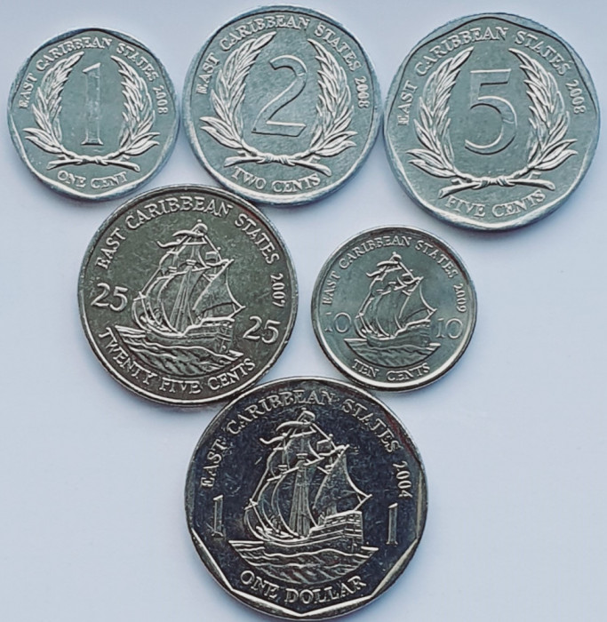 Set 6 Statele E Caraibiene Caraibe 1, 2, 5, 10, 25 cents 1 Dollar 2004 2009 A028
