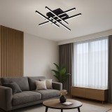 Lustra LED cu Telecomanda Aroldo, 63W, 6 Elemente, Liniara, lumina Rece/Calda/Neutra, Dimabila, Negru