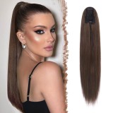 Extensii de păr sintetic pentru femei, coadă de cal dreaptă și lungă cu șnur, culoare maro deschis, 60 cm