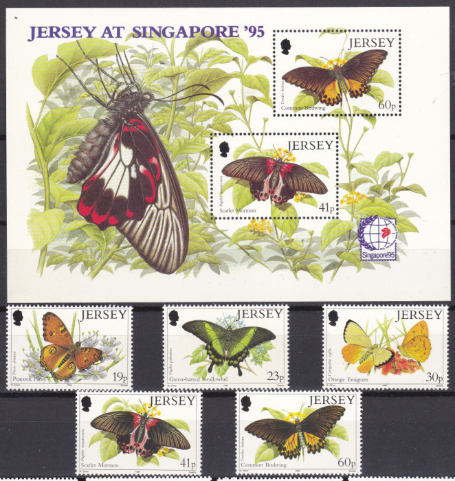 DB1 Fauna Fluturi Jersey 1995 5 v. + SS MNH