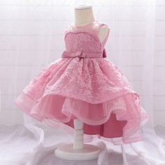 Rochita eleganta roz pudra cu trena (Marime Disponibila: 9-12 luni (Marimea 20