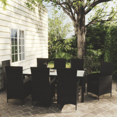 vidaXL Set mobilier de exterior cu perne, 9 piese, negru, poliratan