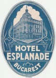 Romania 1935 - Vigneta interbelica de bagaje HOTEL ESPLANADE din Bucuresti, eticheta hoteliera embosata, promovare turistica