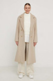 Answear Lab palton de lana culoarea bej, de tranzitie, oversize