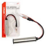 Amplificator semnal radio cu separator antena DIN universal AMiO, alimentare 12V/24V, pentru sisteme audio auto, camion, motocicleta si barca