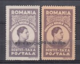 ROMANIA 1947 REGELE MIHAI I FUNDATIA SCUTIT DE TAXA POSTALA DANTELAT+NEDANTELAT CU SUPRATIPAR PRIN AVION EROARE SUPRATIPAR MULT DEPLASAT STARE MNH