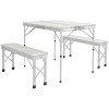 Set mobilier gradina/camping, pliabil, 1 masa, 2 banci, MDF si aluminiu, alb, 90 cm, Frankfurt, ART