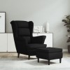 Fotoliu Gossi Negru Catifea cu Spatar, Aripi si Taburet. Relaxare Premium, Cadru Robust. 78x90x96.5 cm