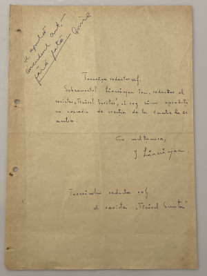 Ion Lancranjan - document vechi - manuscris, semnatura olografa foto