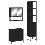 Cumpara ieftin Set mobilier de baie, 3 piese, negru, lemn compozit