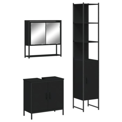 Set mobilier de baie, 3 piese, negru, lemn compozit foto