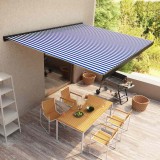 Cumpara ieftin Copertină motorizată tip casetă, albastru și alb, 500 x 300 cm