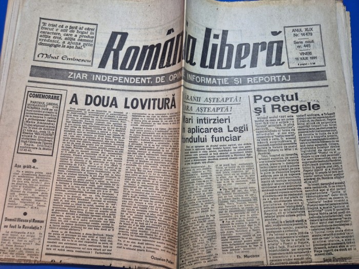 ziarul romania libera 19 iulie 1991 -