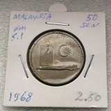 P1. Malaezia 50 sen 1968 in cartonas UNC **