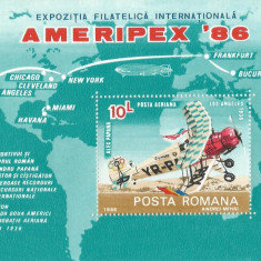|Romania, LP 1159/1986, Exp. Fil. Int. "Ameripex '86", Chicago, col. dant., MNH