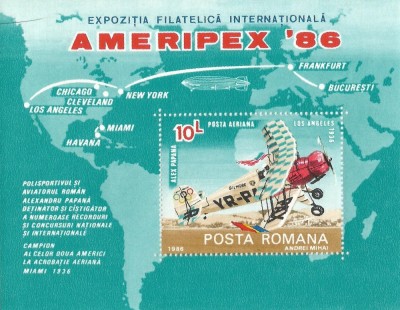 |Romania, LP 1159/1986, Exp. Fil. Int. &amp;quot;Ameripex &amp;#039;86&amp;quot;, Chicago, col. dant., MNH foto