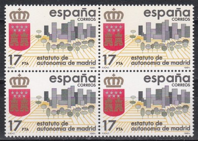 Spania 1984 - Statutul de Autonomie - Madrid, Bloc de 4, MNH foto