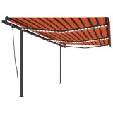 VidaXL Copertină retractabilă manual cu LED, portocaliu&amp;maro, 6x3 m