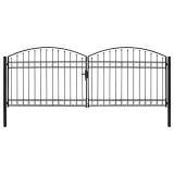 vidaXL Poartă de gard dublă cu arcadă, negru, 400 x 150 cm, oțel