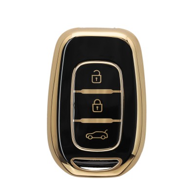 Husa Cheie Auto Kwmobile pentru Dacia 3 Butoane, Negru/Auriu, Silicon, KWM000025CC001C foto