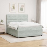Cumpara ieftin Pat cu arcuri LED si saltea Gri deschis 200 x 200 cm Catifea