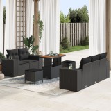 Gossi set canapea pentru gradina cu perne 8 piese negru ratan poli acacia, Gossi set de dining pentru gradina cu perne 3 piese negru ratan poli acacia