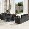 Set sofa gradina Gossi 8 piese cu perne negru poliratan acacia, set dining gradina Gossi 3 piese cu perne negru poliratan acacia