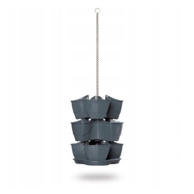 Ghiveci decorativ de flori, Prosperplast, cu lant, antracit, 9 L, set 3 buc, 29.5x29.5x38/88 cm foto