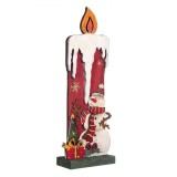 Figurină Lum&acirc;nare Decorativă, Lemn, Om de Zăpadă, Multicolor, 32.5cm, Oem