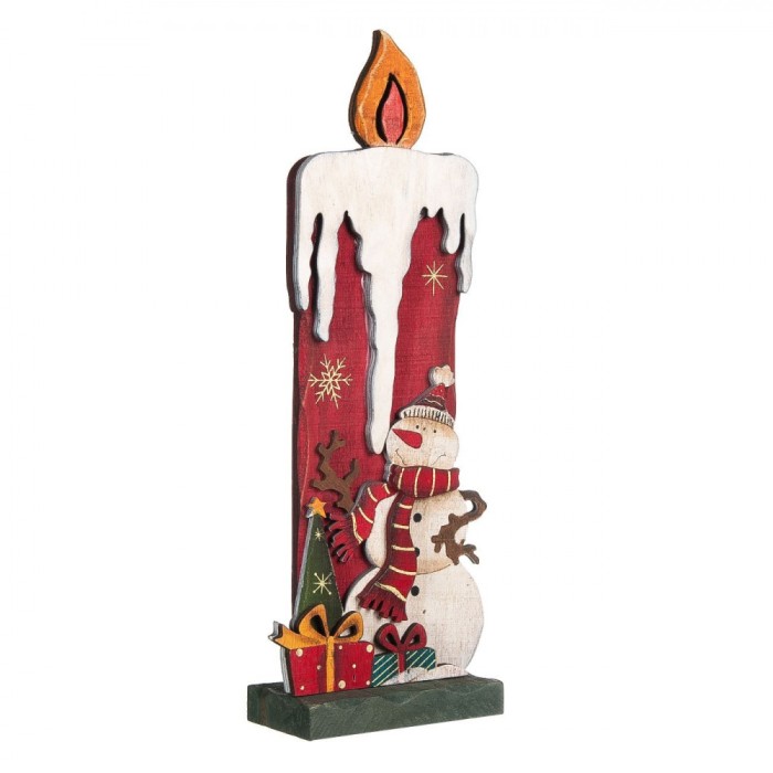 Figurină Lum&acirc;nare Decorativă, Lemn, Om de Zăpadă, Multicolor, 32.5cm