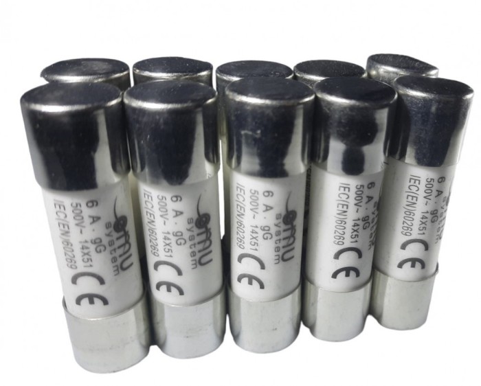 Set 10 sigurante 14x51 6A fuzibile cilindrice ceramica 500V AC gLgG